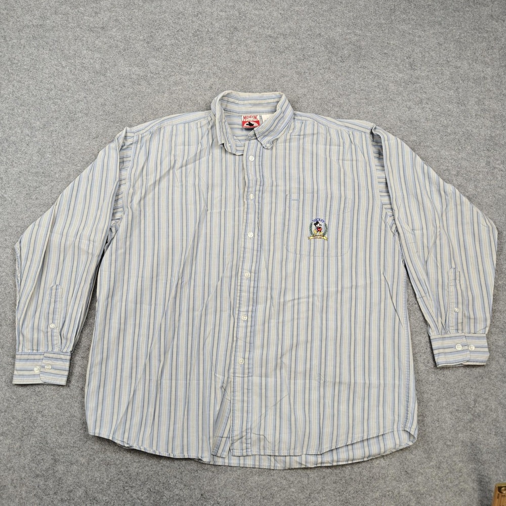 Vintage Mickey Inc Shirt Mens Large Blue Striped Long Sleeve Button Up Disney